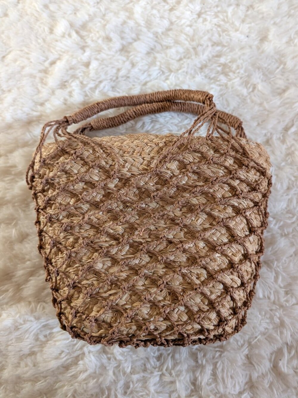 NWT J. Crew Sedona Basket Bag in Straw with Mesh (color: burnt caramel) - Picture 2 of 9